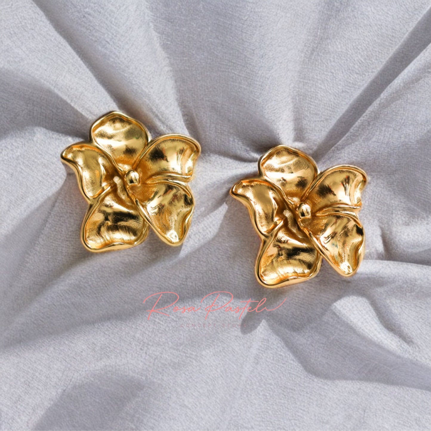 Aretes acero en baño de oro 18 k