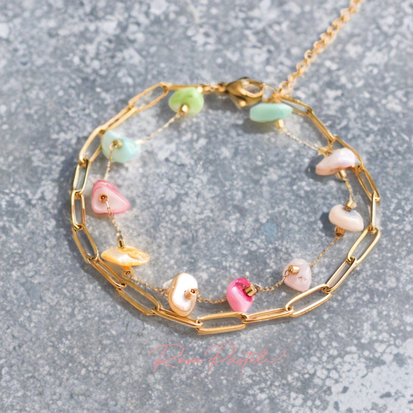 Pulsera acero en baño de oro 18 k