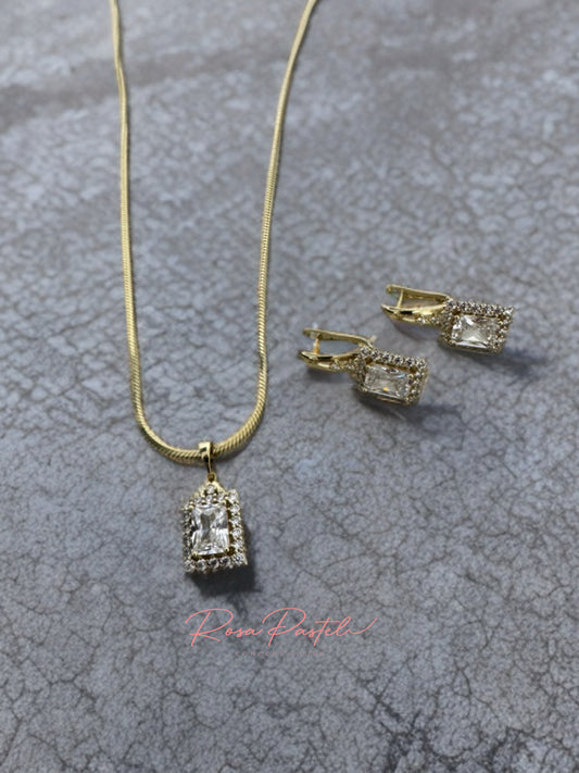 Set aretes y collar en baño de oro